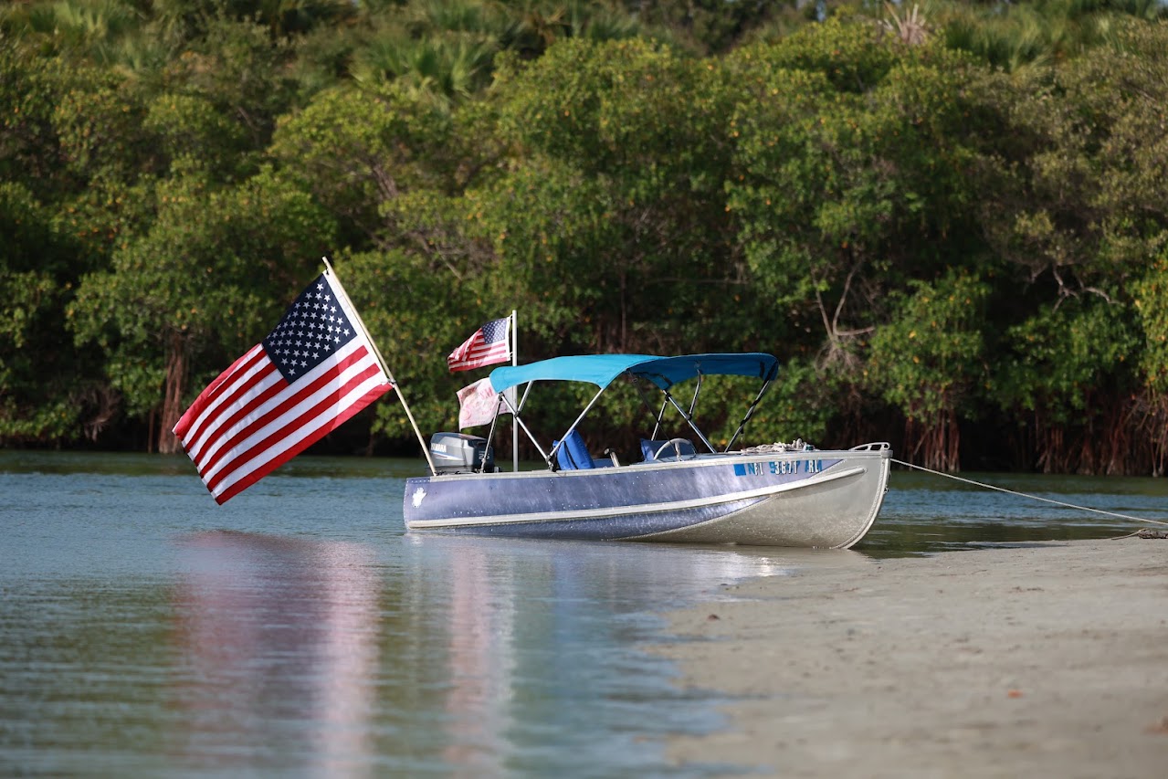 Our little blue boat out at The Cove